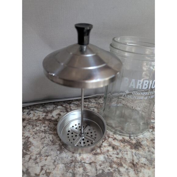 Vintage King Research Barbicide Plus Barber Disinfectant Jar & Strainer 8 inch. - Picture 3 of 6